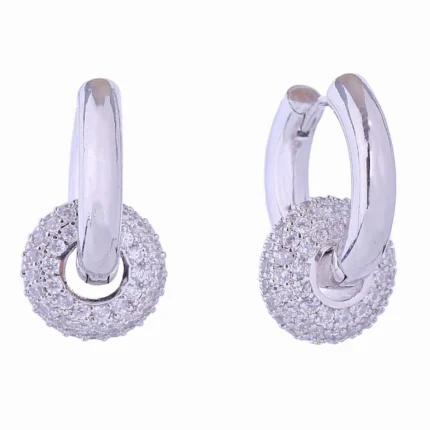 All Things New Boutigue | 14K White Gold Pave Ring Huggie Hoops / Silver, Brass