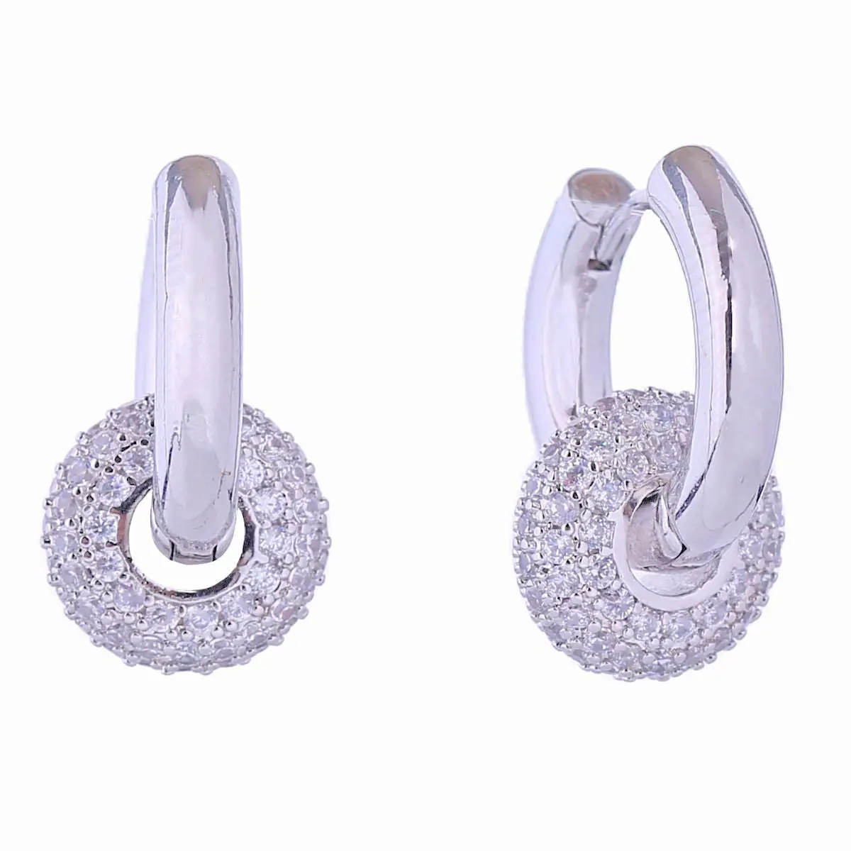 All Things New Boutigue | 14K White Gold Pave Ring Huggie Hoops / Silver, Brass All Things New Boutigue | 14K White Gold Pave Ring Huggie Hoops / Silver, Brass