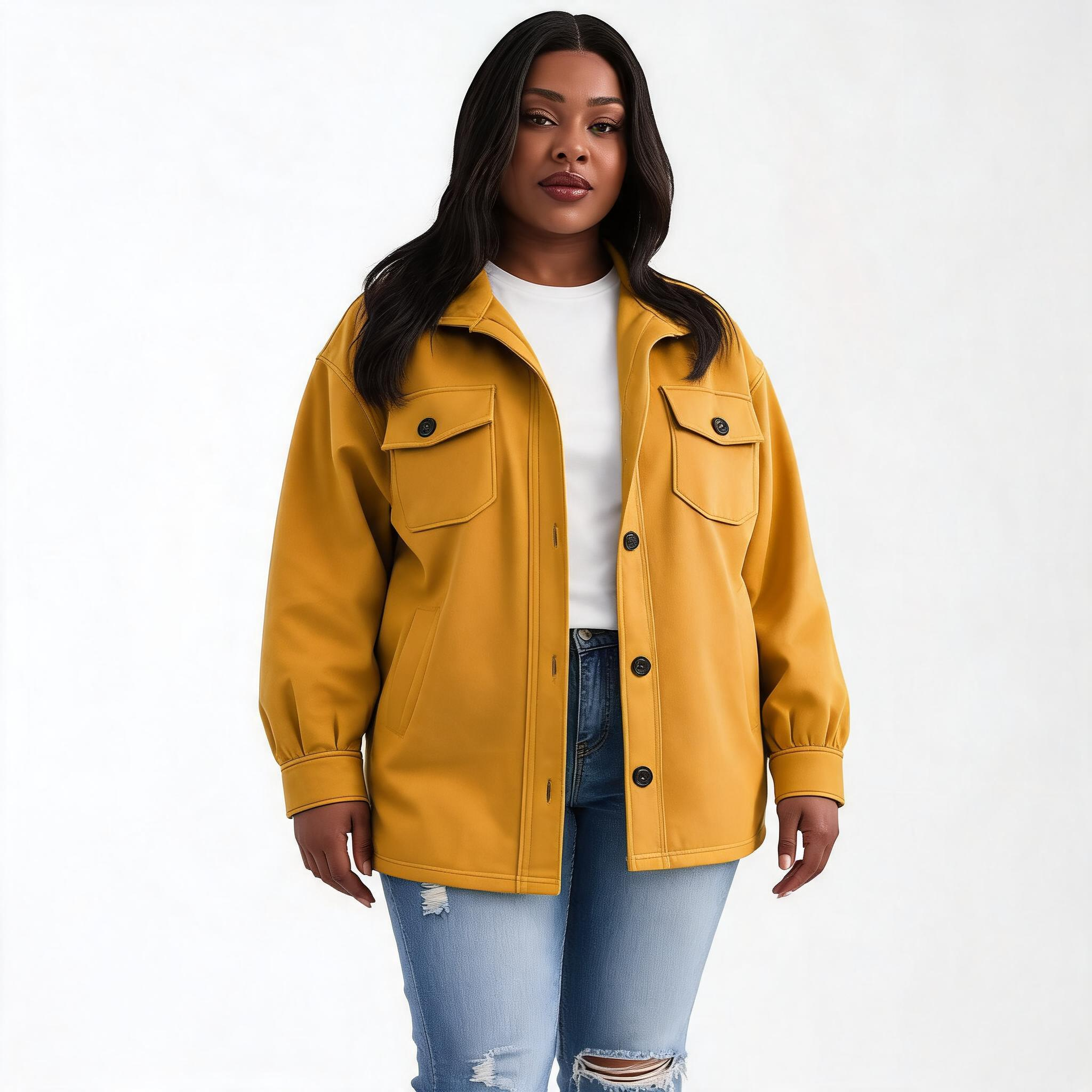 Olivia Fleece Shacket w Elbow Patch GOLDENMUSTARD