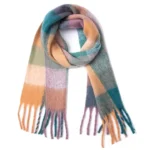 All Things New Boutigue | Chunky Plaid Mohair-Look Scarf with Fringes / GREEN / BROWN