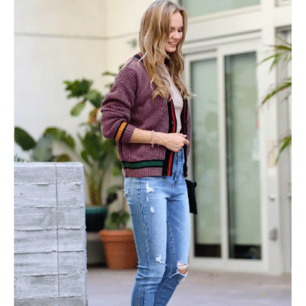 All Things New Boutigue | Contrast Trim Cable Knit Cardigan / EGGPLANT