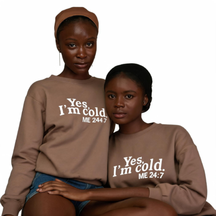 Yes I'm Cold, Me 24:7, Winter, Unisex Crewneck Fleece Sweatshirts - Latte/White