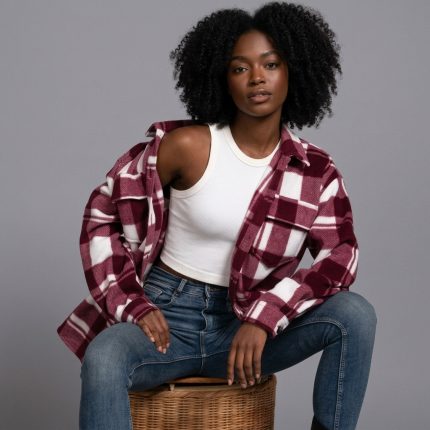 Simone Long Sleeve Check Printed Fleece Shacket