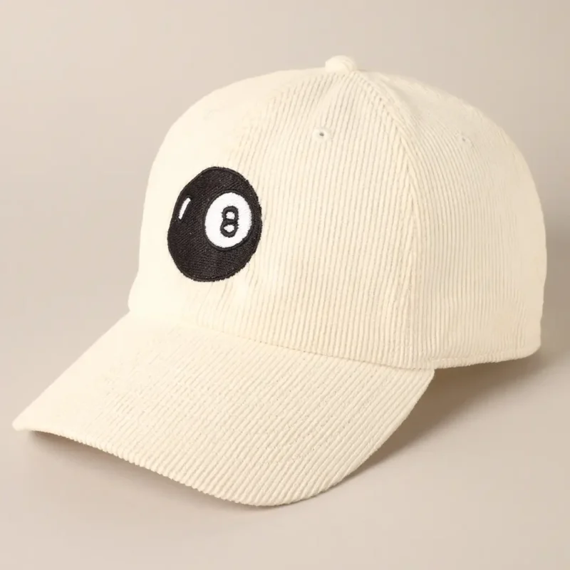 All Things New Boutigue | 8 Ball Embroidered Corduroy Cap / OFF WHITE