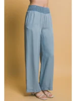 All Things New Boutigue | High Waisted Smocked Waist Casual Pants w/ Side Pockets / BLUE