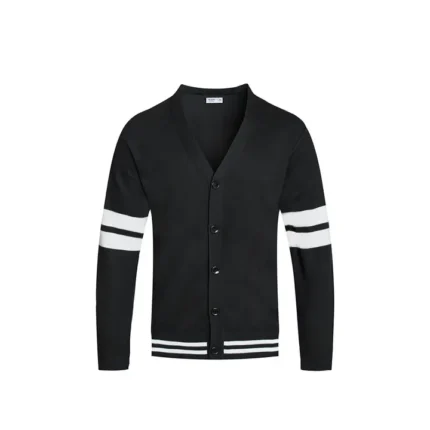All Things New Boutigue | Striped Sleeve Button Cardigan / black