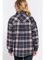 All Things New Boutigue | Suede Pocket Brushed Plaid Shacket / NVY-navy/burgundy