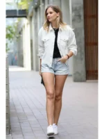 All Things New Boutigue | Distressed Corduroy Frayed Hem Cropped Jacket / IVORY