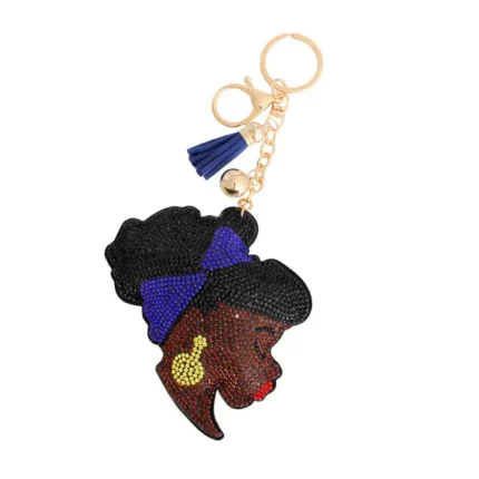 All Things New Boutigue | Blue Headband Woman Keychain / Gold