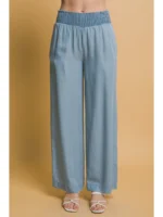 All Things New Boutigue | High Waisted Smocked Waist Casual Pants w/ Side Pockets / BLUE