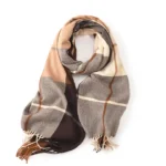 All Things New Boutigue | Chunky Plaid Mohair-Look Scarf with Fringes / GREEN / BROWN