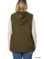 All Things New Boutigue | Plus Drawstring Waist Military Hoodie Vest with Pockets