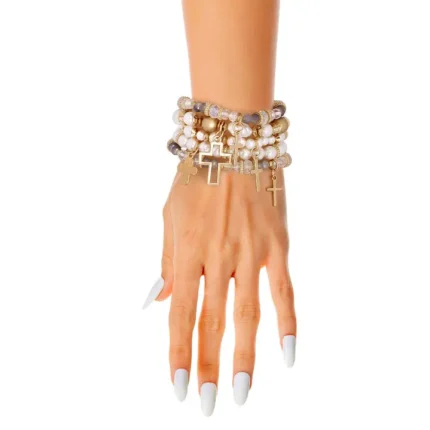 All Things New Boutigue | Cream Pearl Bead Cross Bracelets / Gold