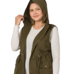 All Things New Boutigue | Plus Drawstring Waist Military Hoodie Vest with Pockets