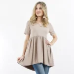 All Things New Boutigue | Short Sleeve with Waist Shirring Top / ASH MOCHA