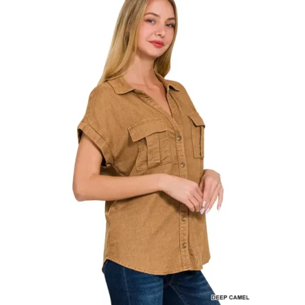 All Things New Boutigue | Washed Button Down Batwing Sleeve Shirts / DEEP CAMEL