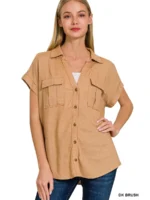 All Things New Boutigue | Washed Button Down Batwing Sleeve Shirts / DEEP CAMEL