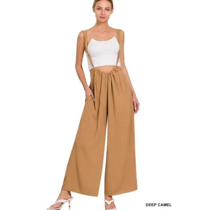 All Things New Boutigue | Tie Back Suspender Jumpsuit with Pockets / DEEP CAMEL