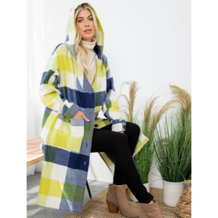 Robbin Women's Plaid Oversized Duster Shacket with Pockets / Lime