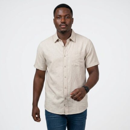 Nana Men's Melange Short Sleeve Button Down Shirt
