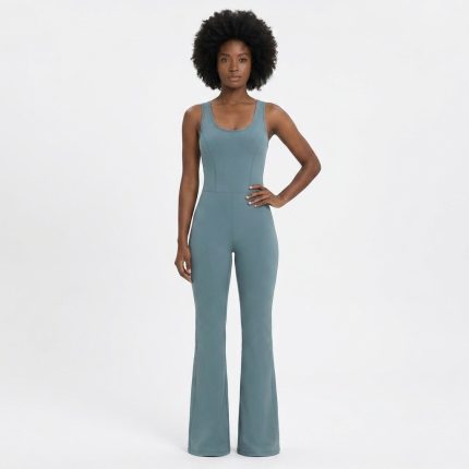 Tiffany Solid Flare Leg Sports Jumpsuit